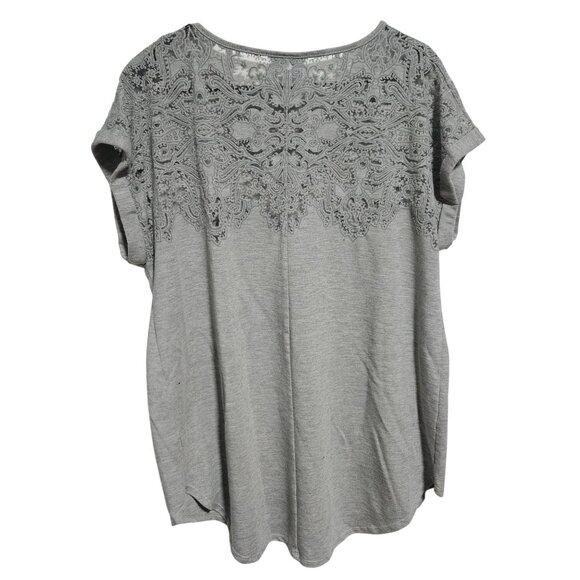 Ava & Viv Grey Embroidered Paisley Top Womens Plus Size 2X Short Sleeve Blouse - Picture 2 of 4